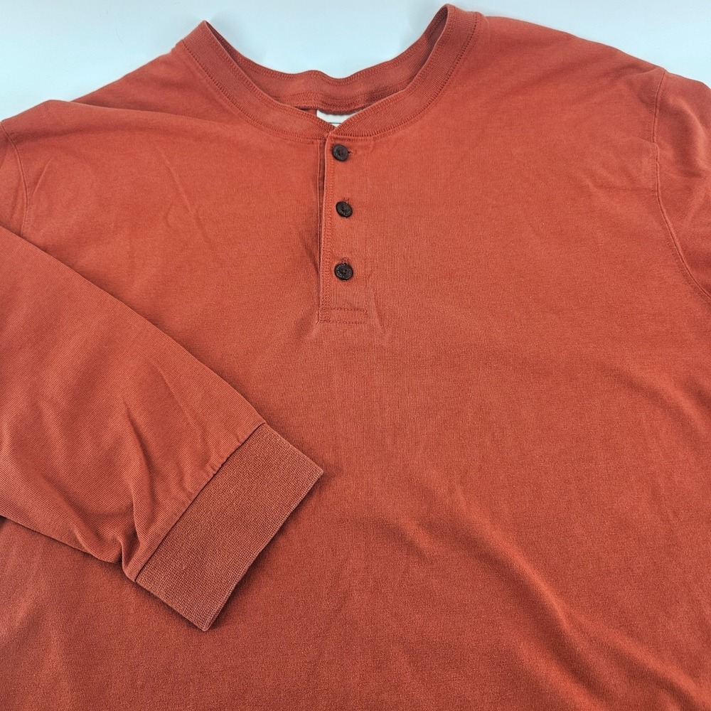 Vintage 90s LL Bean Henley Shirt Large Tall Orange Rust Cotton Made in Jamaica